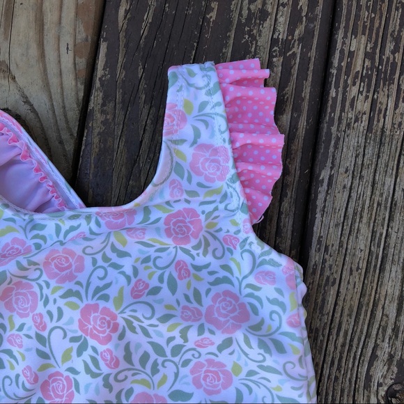 Pink Floral, Ruffle Swim Suit + Matching Skirt - Picture 3 of 5